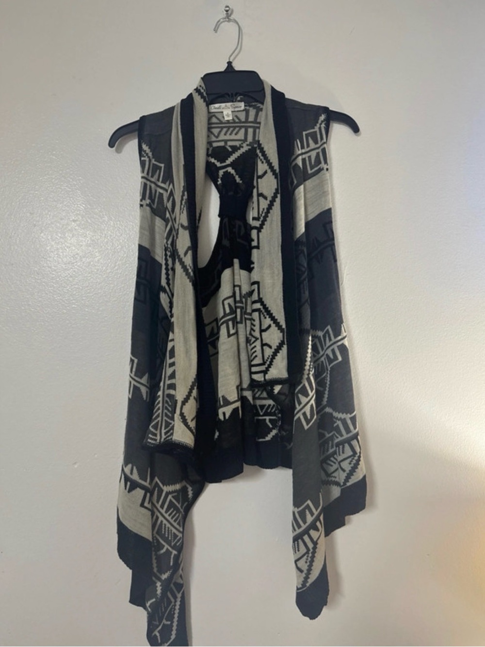 Desert Geo Drape-Front Sleeveless Cardigan